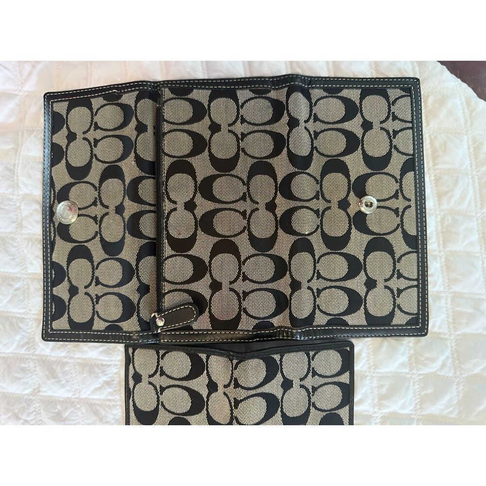 Coach Signature C Canvas Trifold Wallet Black Gray Leather Vintage Y2K - Picture 4 of 6